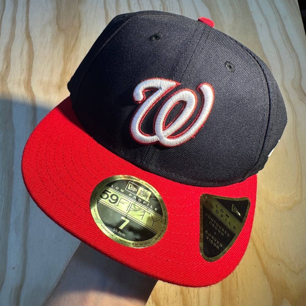 New Era Washington Nationals 59FIFTY Low Profile Fitted Hat Size 7 Navy Red MLB